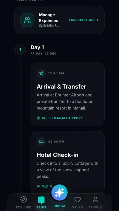 Uro daily itinerary screen